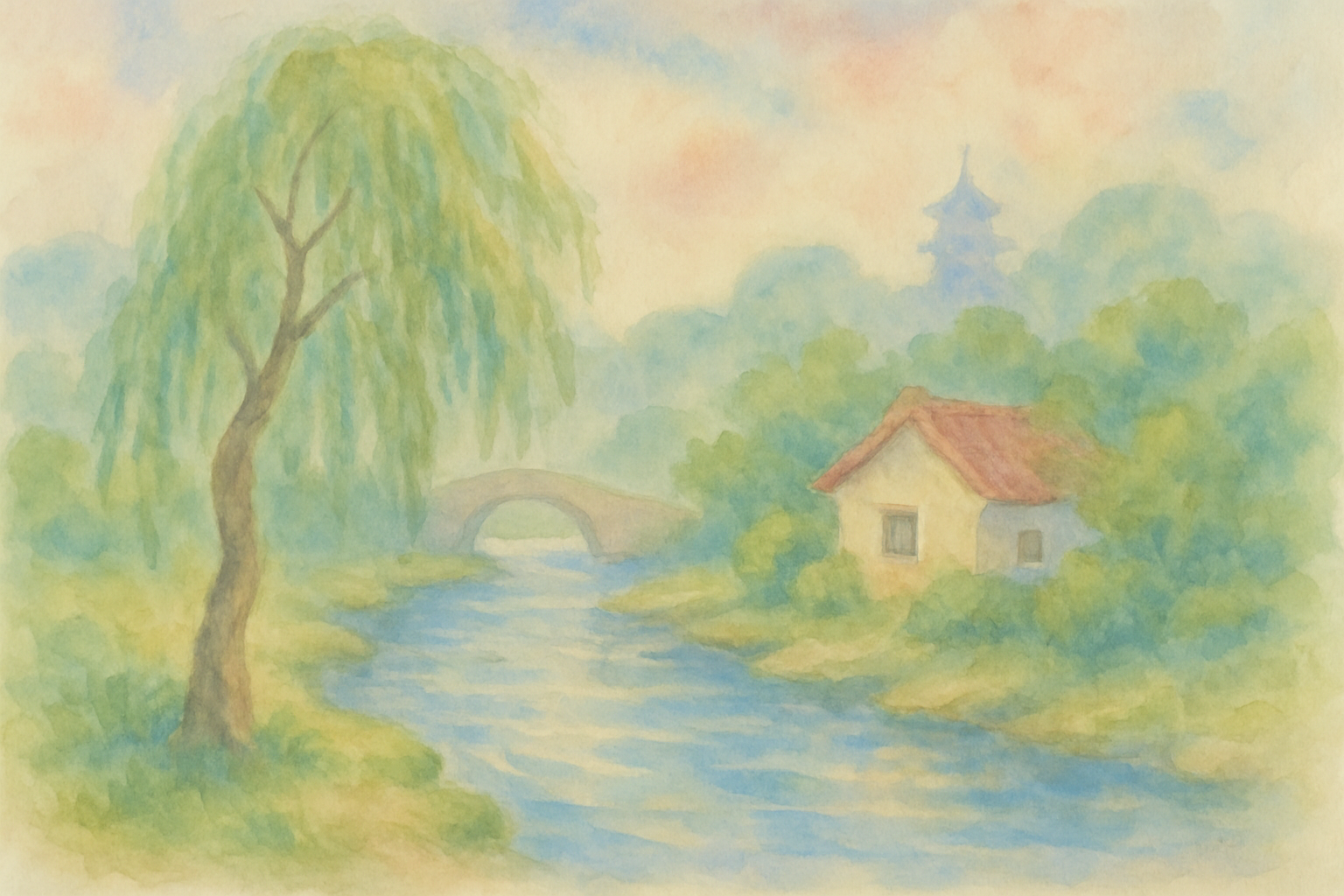 蟬唱柳影間，風送夏清涼｜圖片來源：AI 生成（由 ChatGPT / DALL·E 製作）