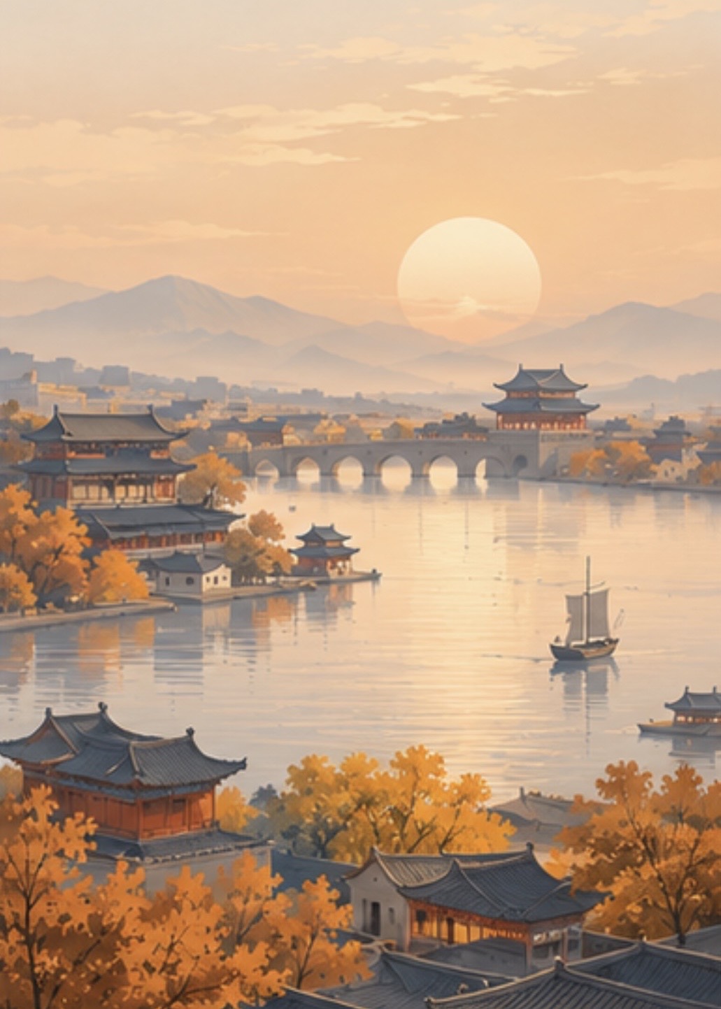 「暮秋時節風流。汴湖畔，今還古帝洲。」—《沁園春·古開封今日》／老木｜AI 生成圖